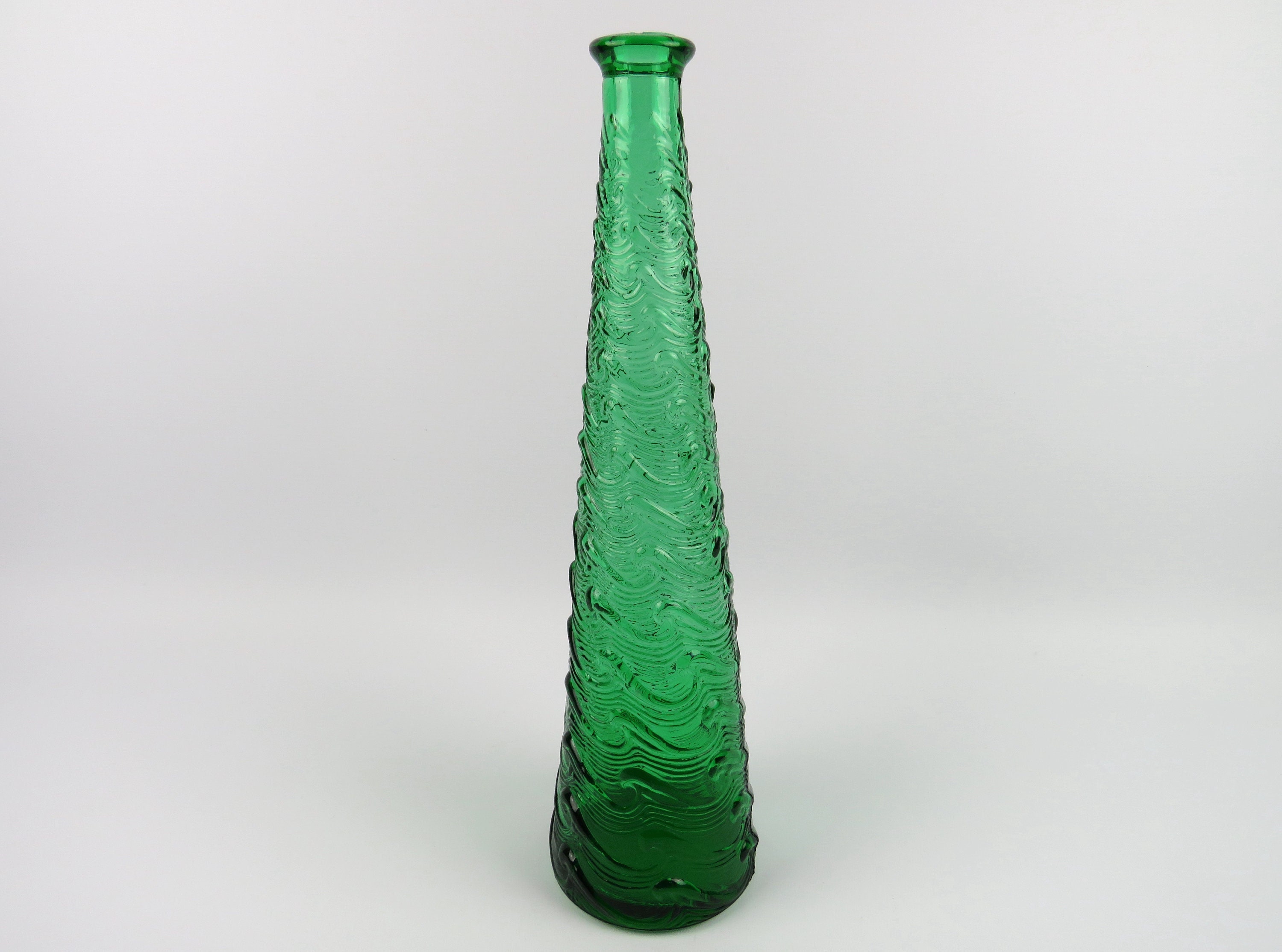 Bouteille de Génie Italienne Empoli Verre Vert Décor Vagues, Carafe à Décanter Texturé, Décanteur It