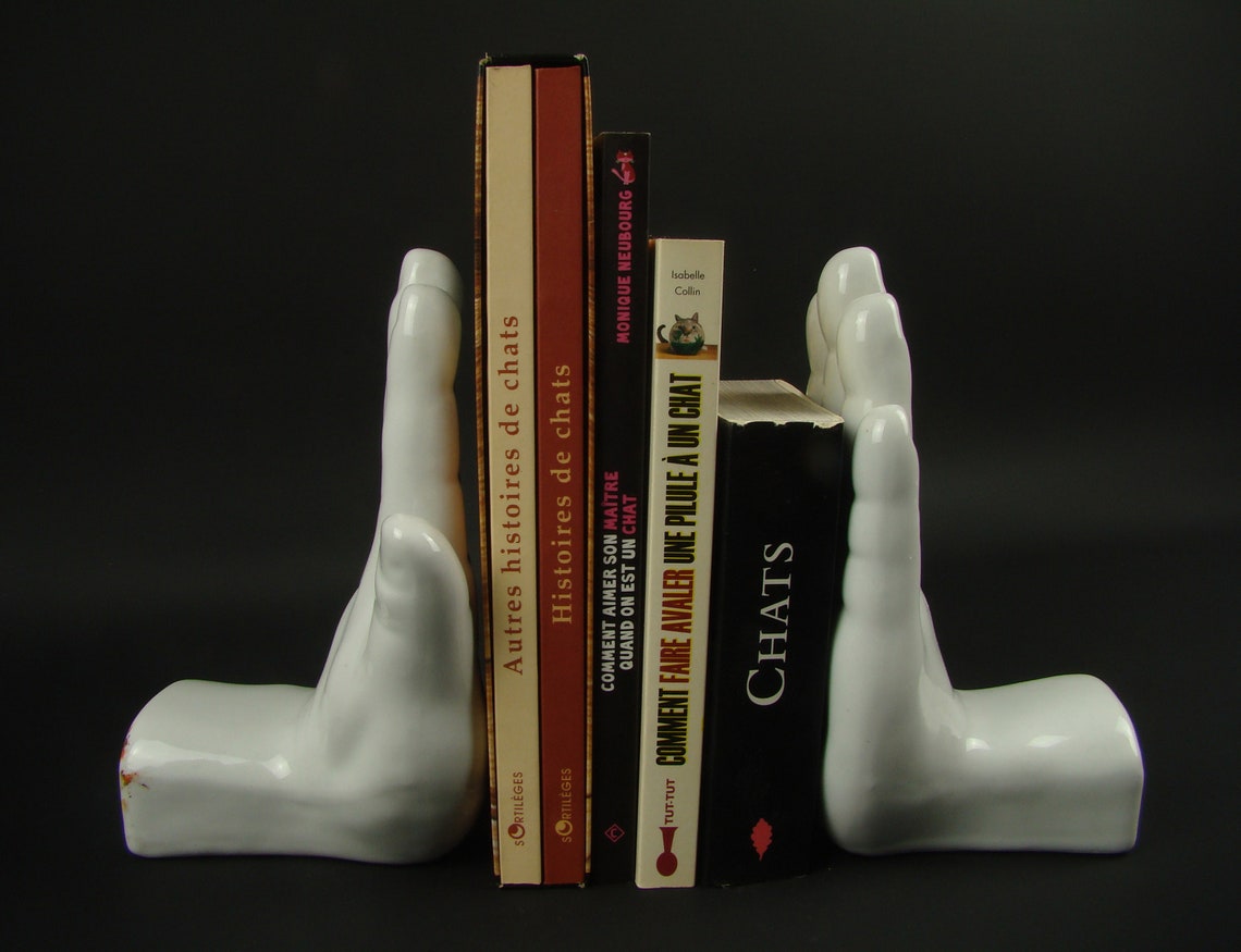 White ceramic hand bookends Pair of hand shaped bookends Etsy