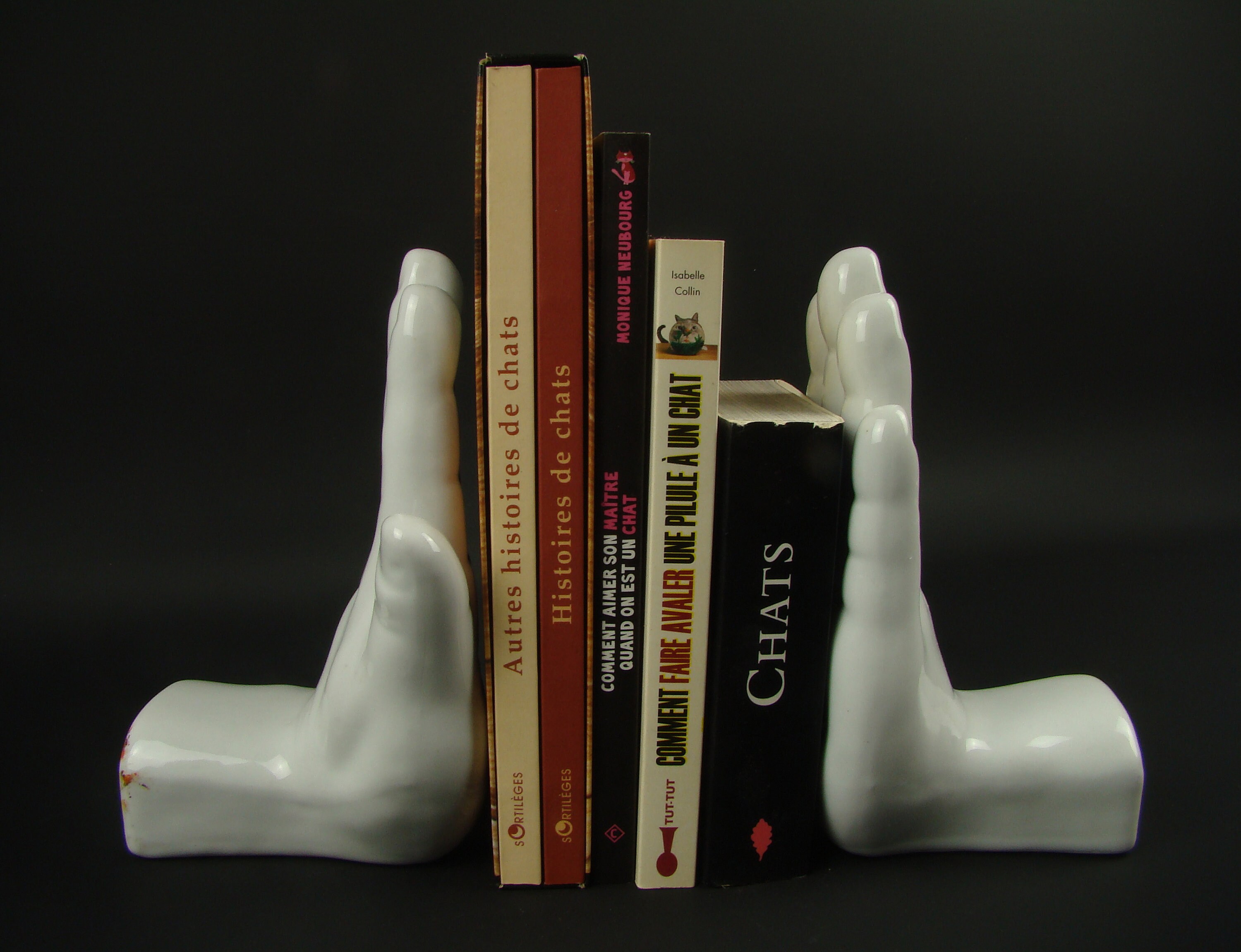 Serre-Livres en Forme de Mains, Paire Serre Livres Vintage, Sculptures Main Céramique Blanche, Main
