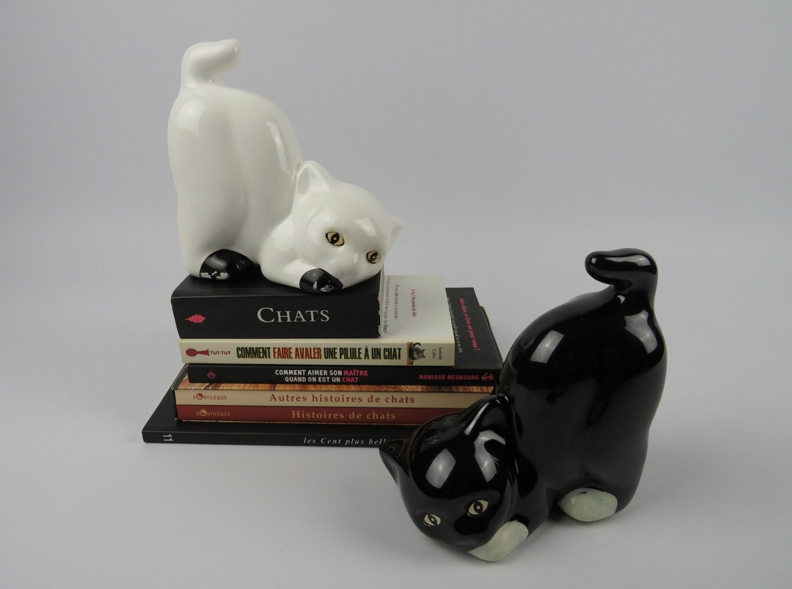 Vintage ceramic cat bookends Pair of cat shaped bookstands Etsy