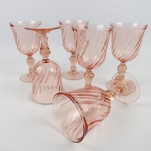 6 large Luminarc Rosaline pink wine glasses, vintage pink stemware, blush pink glasses, romantic wedding glassware