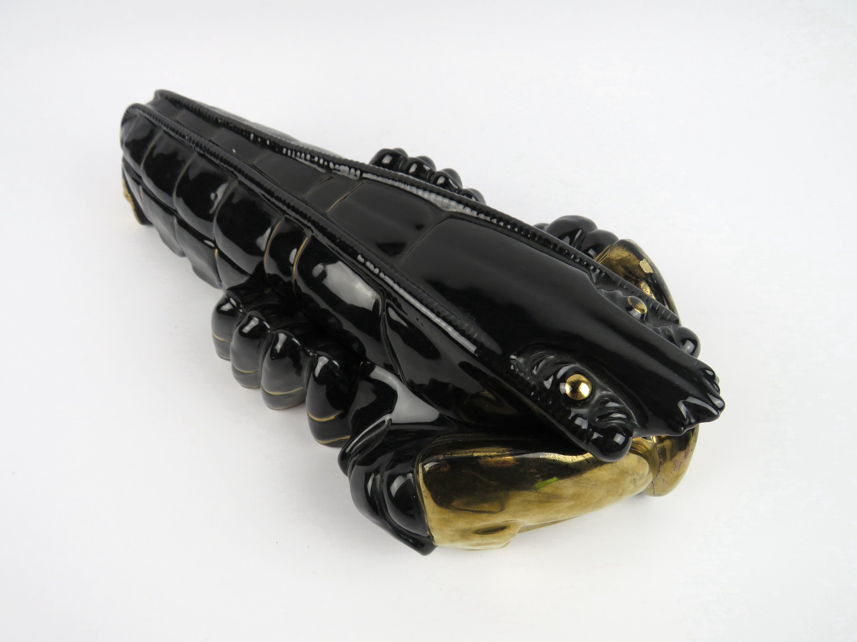 Terrine Michel Caugant Homard Noir et Or, Plat à Pâté en Forme de Crustacé, Pot Couvert Animal, Terr