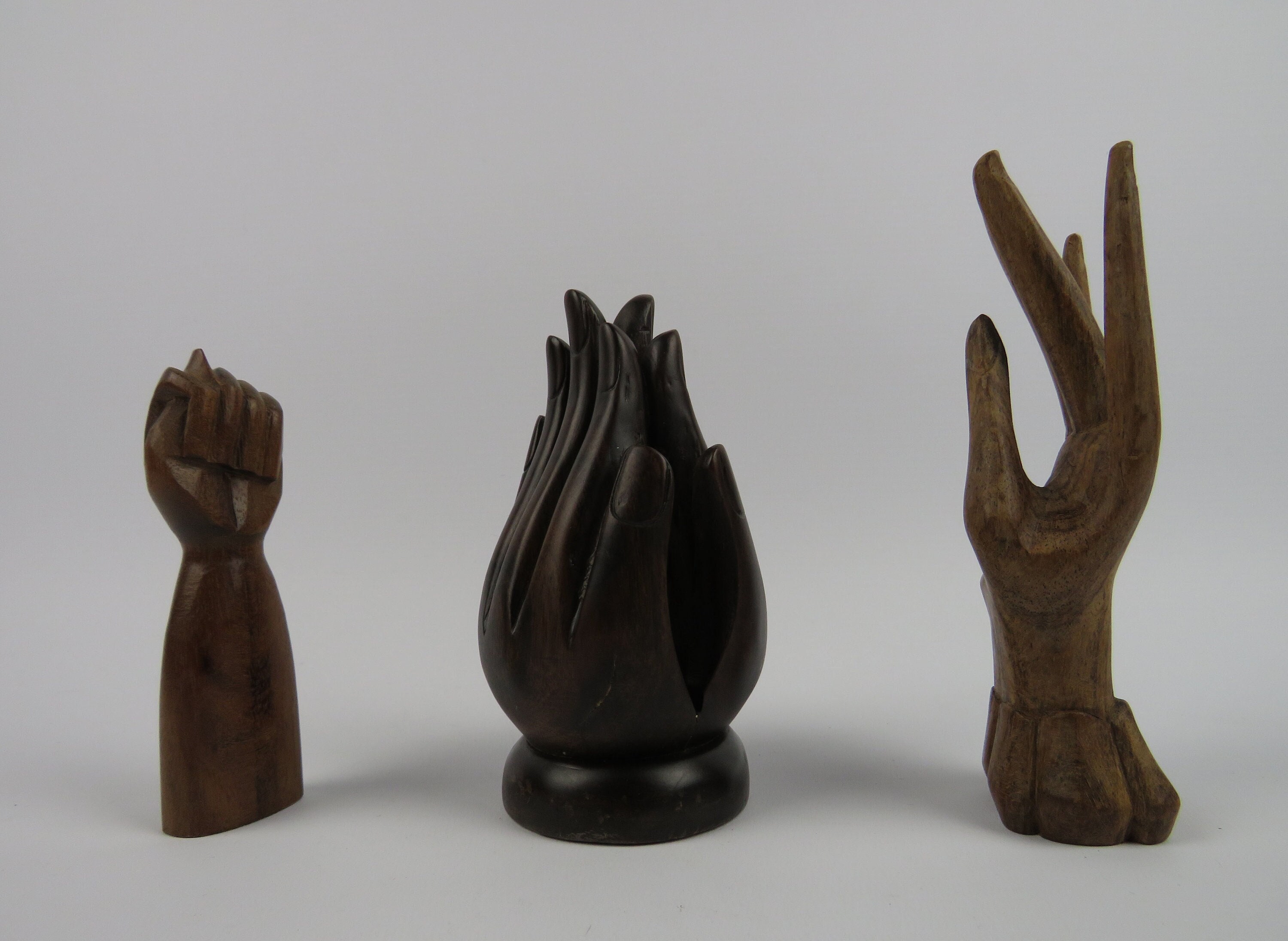 Mains de Bouddha en Bois Sculpté Set 3, Mains Jointes Mudra Chakra Méditation, Main Porte-Bonheur Ex