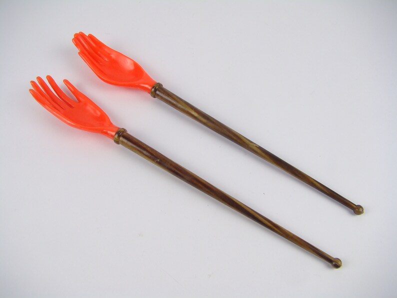serving cutlery Handmade salad cutlery psychedelic kitsch Orange seventies pop kitchen vintage Orange cutlery 1970