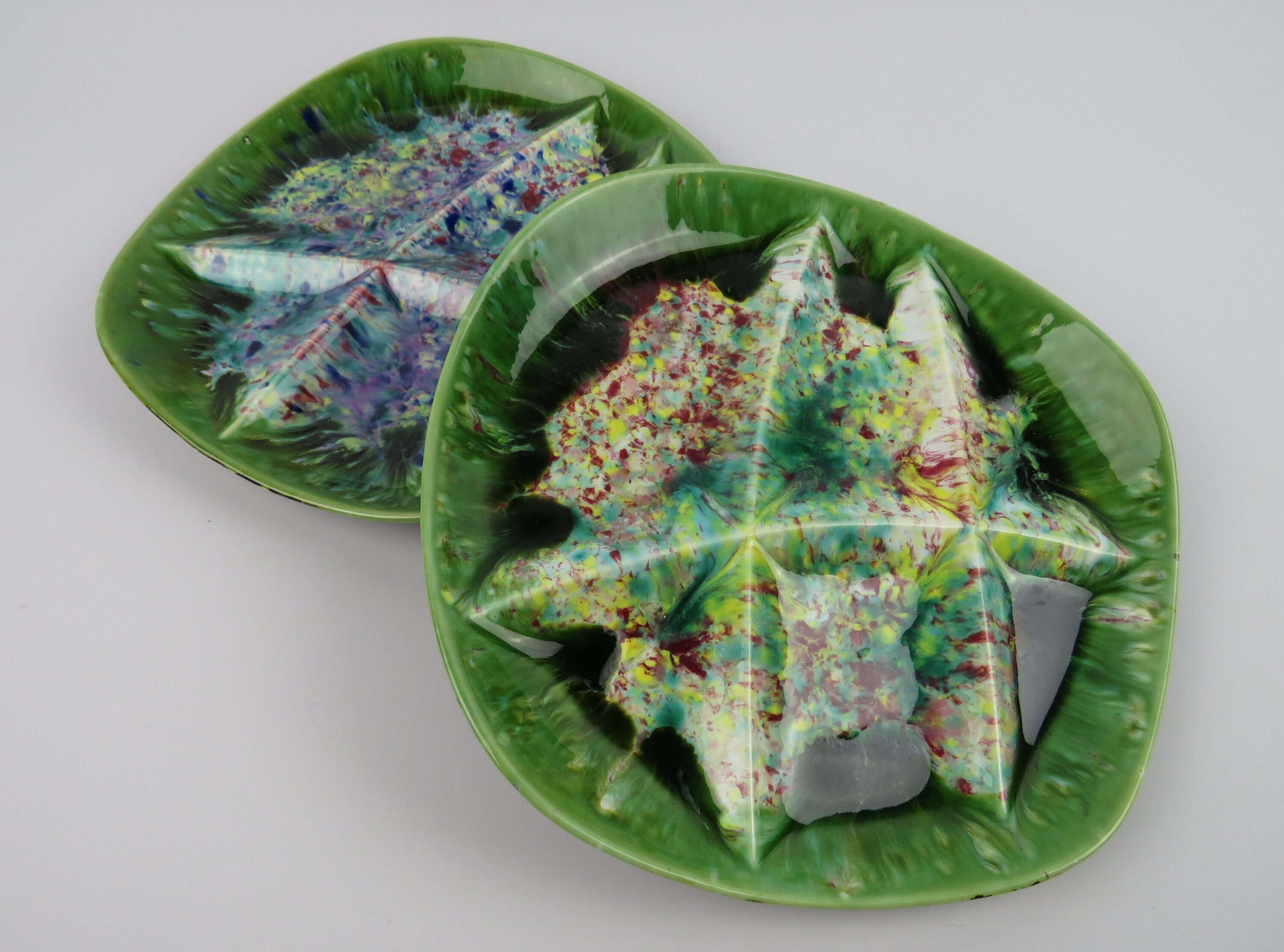 2 Assiettes en Grès Du Morvan Gaston Gaubier, Assiettes à Fondue Style Pointilliste Fat Lava, Compar