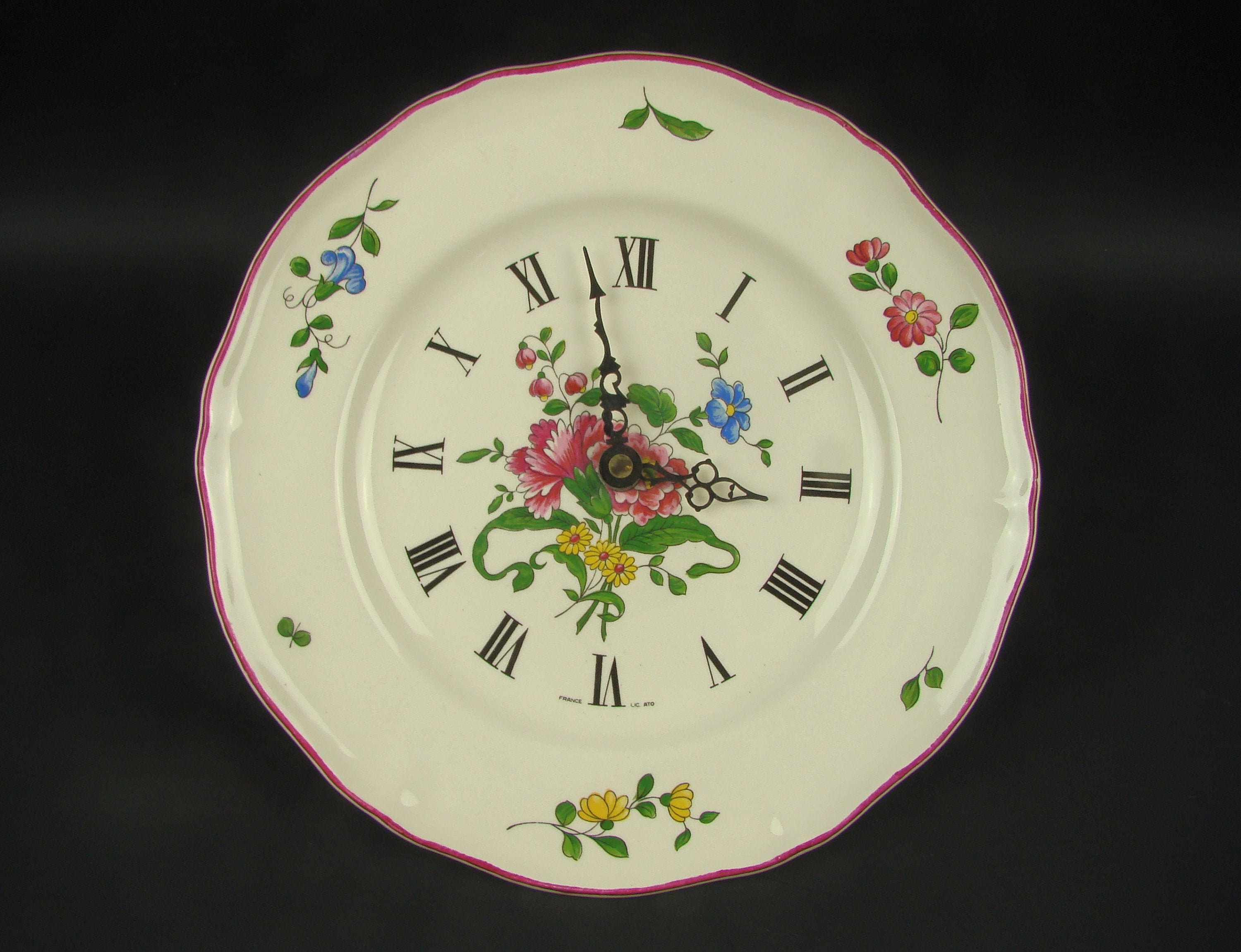 Horloge Murale Vintage en Céramique, Horloge de Cuisine Lic Ato Décor Floral, Ronde Décorative, Cade