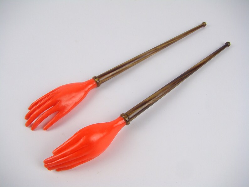 serving cutlery Handmade salad cutlery psychedelic kitsch Orange seventies pop kitchen vintage Orange cutlery 1970