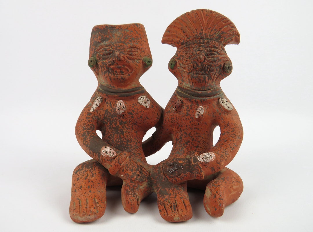 Mexican Aztec Inca Clay Figurine Couple of Mayan Terracotta Etsy