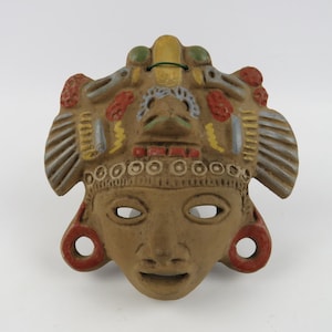 Aztec warrior wall mask, Mexican tribal mask, Pre-columbian Eagle warrior mask, Aztec Inca clay mask sculpture, Tribal wall decor