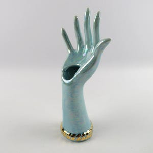 Vintage hand-shaped jewelry holder, Blue ceramic hand ring holder, Hand shaped bud vase, Unique gift for women, Vintage bathroom decor