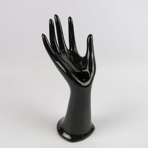 Vintage hand-shaped jewelry holder, Black ceramic hand ring holder, Hand shaped bud vase, Unique gift for women, Vintage bathroom decor