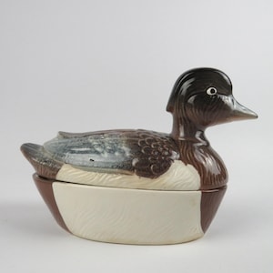 Michel Caugant duck terrine, Duck-shaped pate terrine, Collectible zoomorphic terrine, Hand-painted french terrine, Unique gift