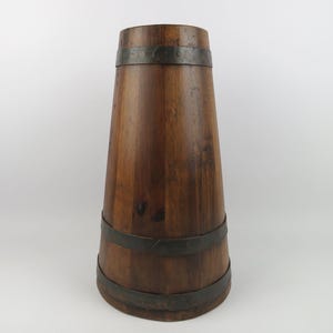 19th century oak and forged metal butter churn, French cooper&#39;s churn, Wooden butter bucket, French folk art