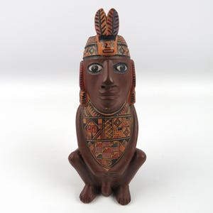 Peruvian polychrome terracotta statuette, handmade Andean figurine Inca pre-Columbian style, South American pottery, Andean ceramic