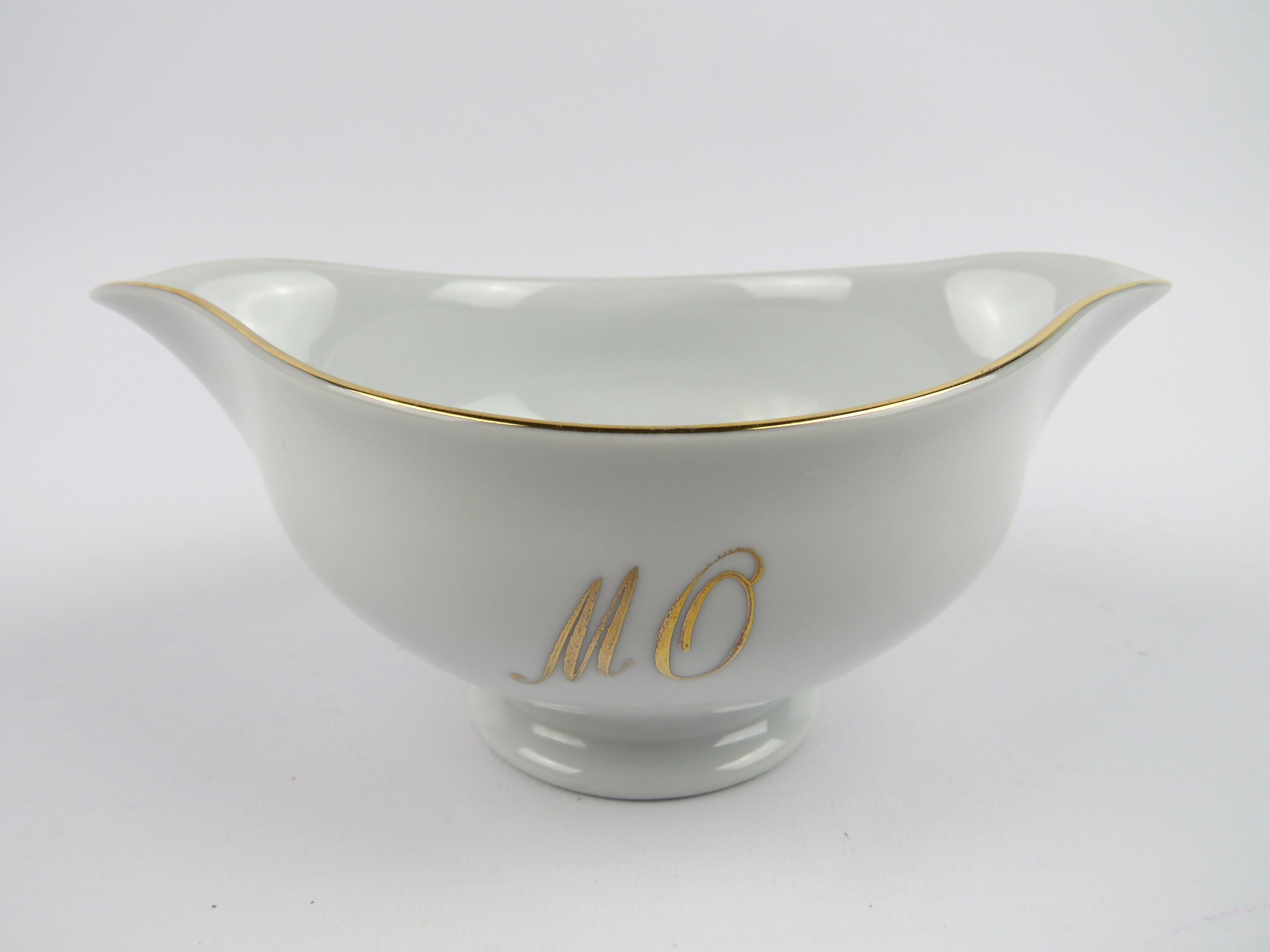 Saucière Monogramme M O en Porcelaine de Limoges L'or Blanc, Plat à Sauces Monogrammée Doré Or 24K, 