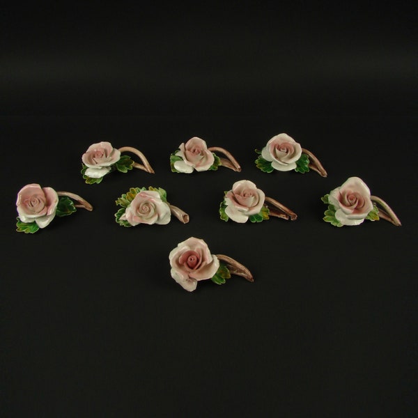 Roses en porcelaine Capodimonte vintage set de 8, Fleurs en céramique Italienne, Décoration florale porcelaine, Décor table mariage vintage