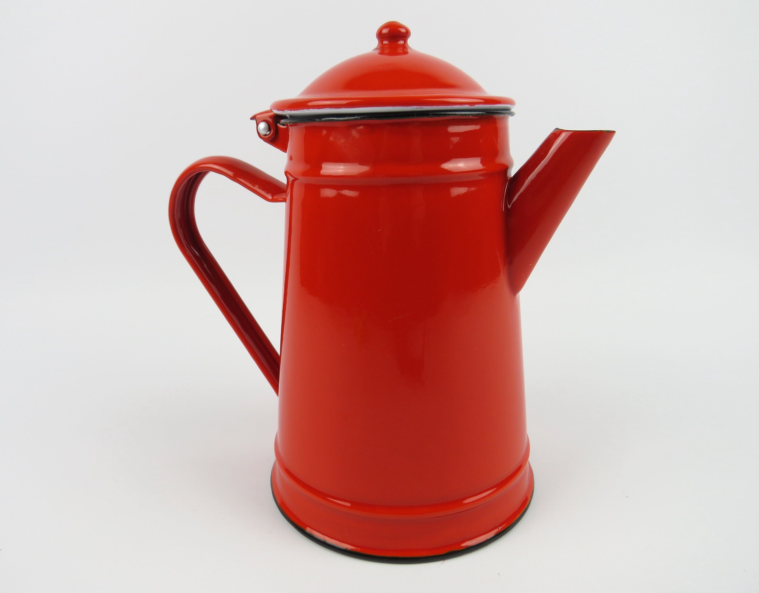 Cafetière Émaillée Vintage, Ancienne Cafetière en Métal Laqué Rouge, Cafetière Tôle Émaillée, Bouill