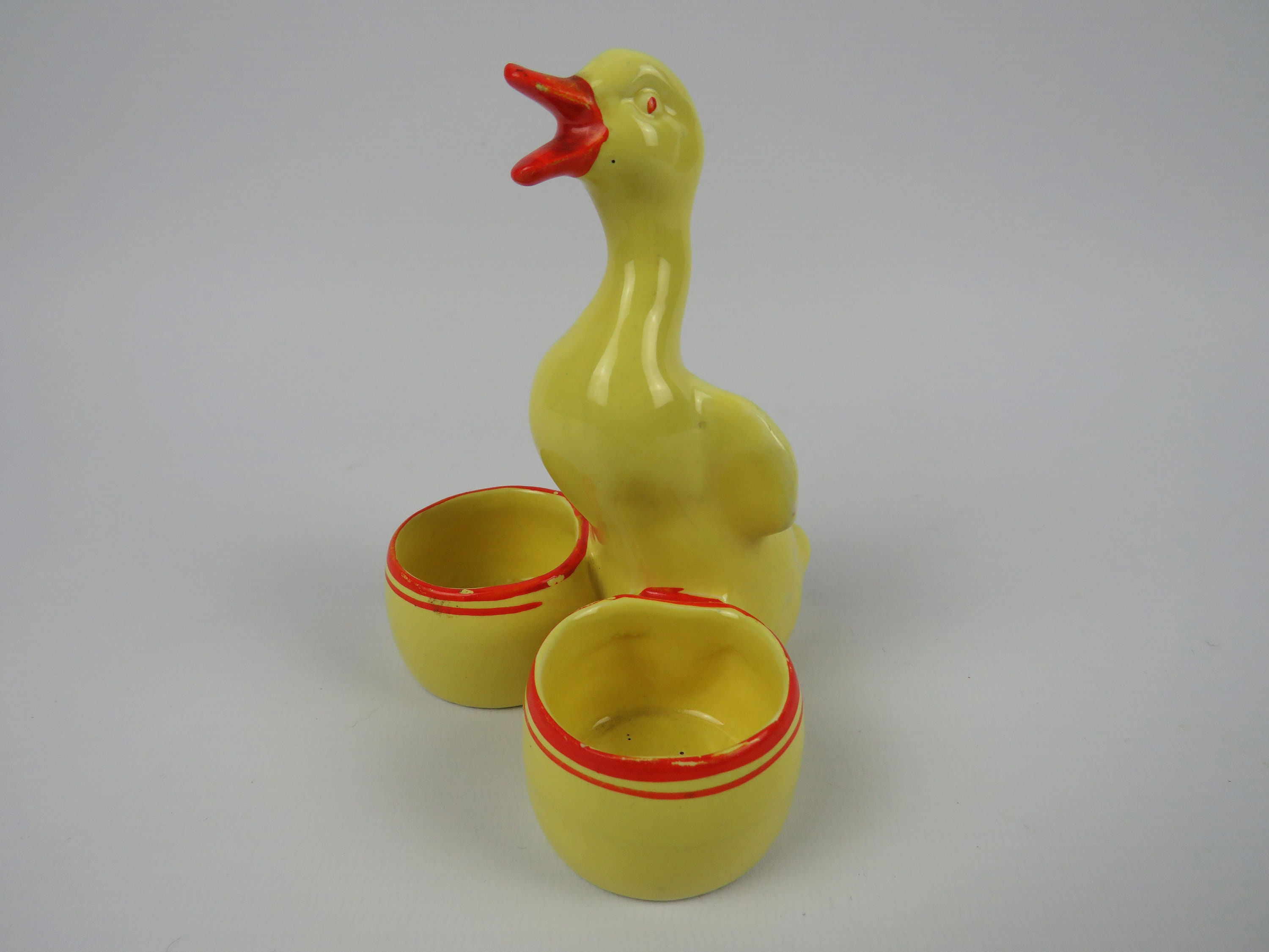 Salière et Poivrière Vintage en Forme de Canard, Salerons Barbotine Jaune, Salière Double, Décor Tab