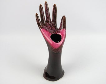 Soliflore-Handring aus Vallauris-Keramik, Handring-Schmuckhalter, Soliflore Fat Lava in Form einer Hand, Vintage-Porzellanhand