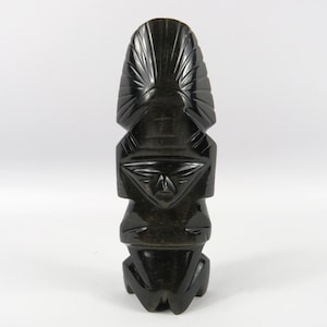 Golden obsidian Aztec statue, Pre-Columbian warrior figurine, Mexican obsidian figurine, Black stone Mayan figure, Mexican tribal art