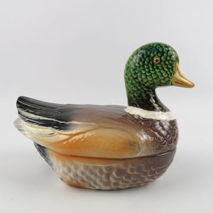 Michel Caugant duck terrine, Duck-shaped pate terrine, Collectible zoomorphic terrine, Hand-painted french terrine, Unique gift