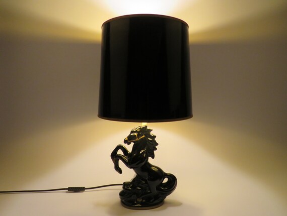 Black Horse Table Lamp Vintage Bedside Lamp With Black Stallion