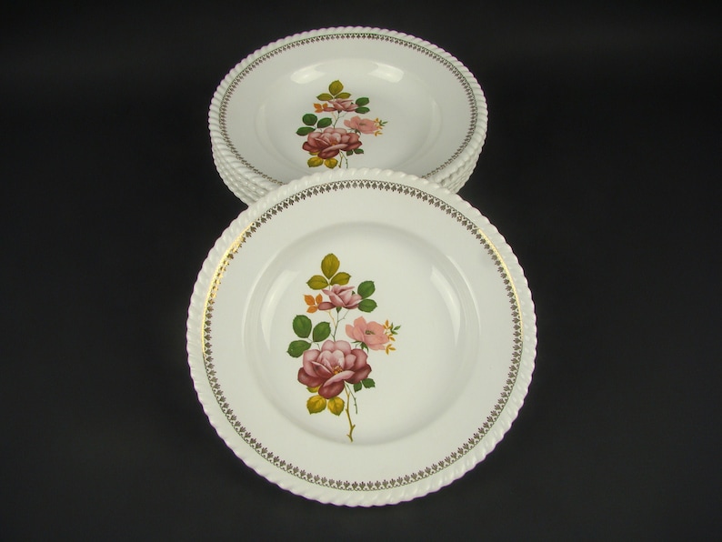French plates with floral decor French tableware French antique Lun\u00e9ville Badonviller soup plates Shabby kitchen decor Ironstone plates