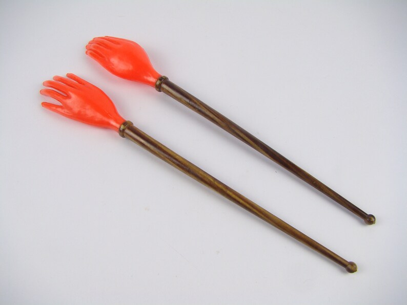 serving cutlery Handmade salad cutlery psychedelic kitsch Orange seventies pop kitchen vintage Orange cutlery 1970