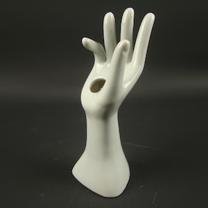 Vintage hand-shaped jewelry holder, Grey ceramic hand ring holder, Hand shaped bud vase, Unique gift for women, Vintage bathroom decor