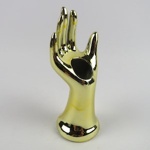 Vintage Hand-shaped jewelry holder, Gilded porcelain hand ring holder, Hand shaped bud vase, Unique gift for women, Vintage bathroom decor