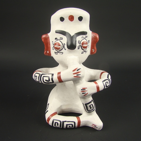 Statuette mexicaine de musicien en terre cuite, Réplique vintage de figurine primitive Inca Maya Aztèque, Artisanat tribal précolombien