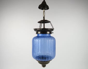 Luz colgante de vidrio azul vintage, luz colgante oriental estilo Kharbuja