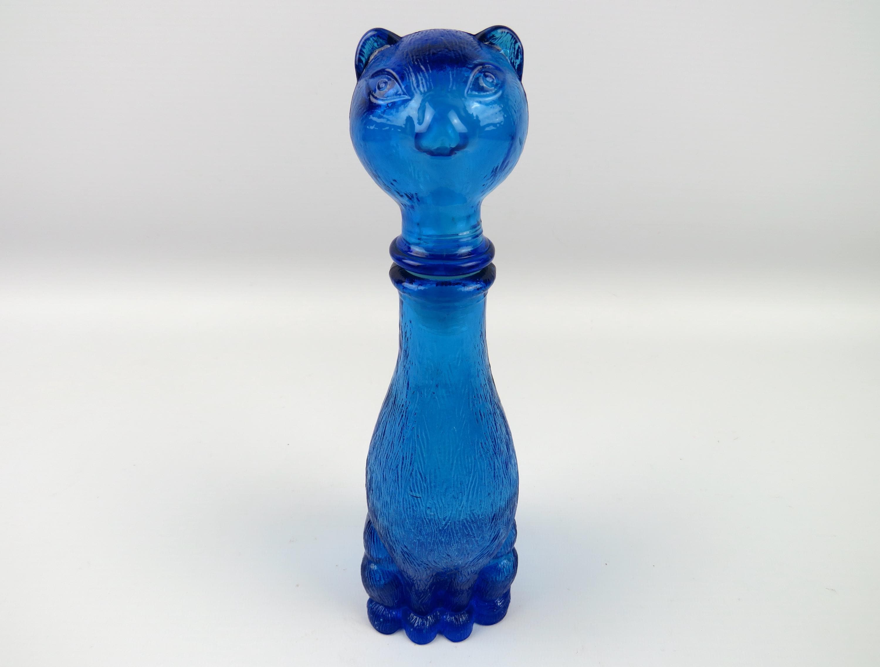 Grande Carafe Ancienne En Verre Bleu - H34cm - Bouteille Vintage - Déco Rétro