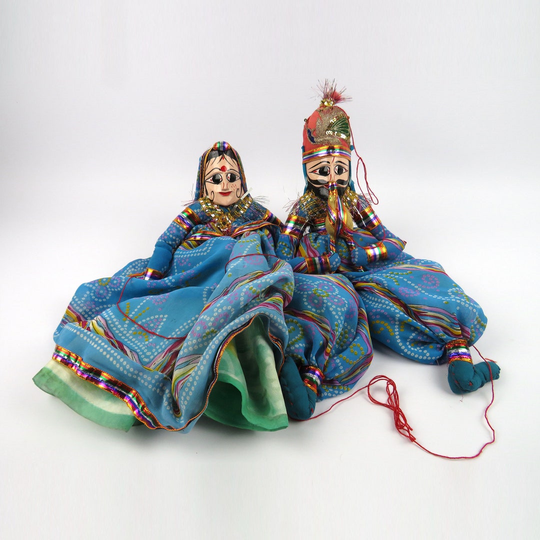 Indian String Puppet Pair of Kathputli Puppets From Rajasthan, Traditional Rajasthani String ...