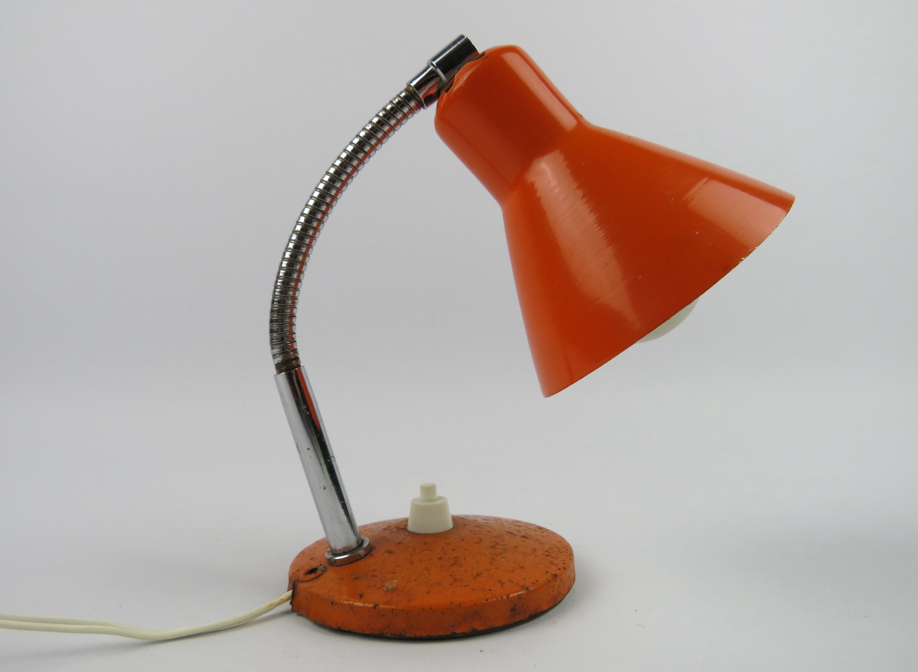 Lampe de Bureau Flexible Vintage Miniature Métal Laqué Orange, Lampe Chevet Réglable Col Cygne, Arti