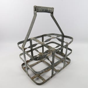 Vintage French Metal Bottle Carrier, Zinc Bottle Basket, 1930s Rural French Bottle Holder, French Flea Market Find