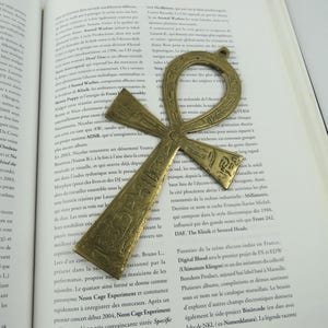 Engraved Brass Egyptian Ankh Cross, Egyptian Amulet, Hieroglyphs, Symbol of Eternal Life, Egyptian Mythology