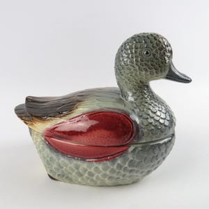 Michel Caugant duck terrine, Duck shaped pate terrine, Collectible zoomorphic terrine, Hand-painted french terrine, Unique gift