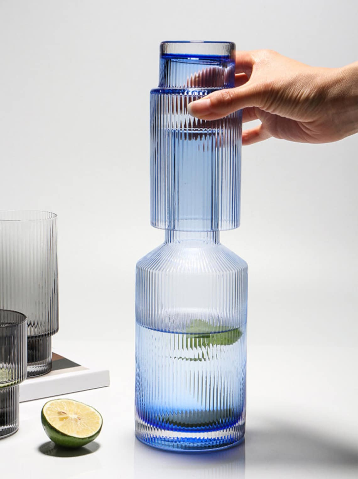 Ribbed Carafe Set Bedside Carafe Glass Pitchers Decanters Etsy