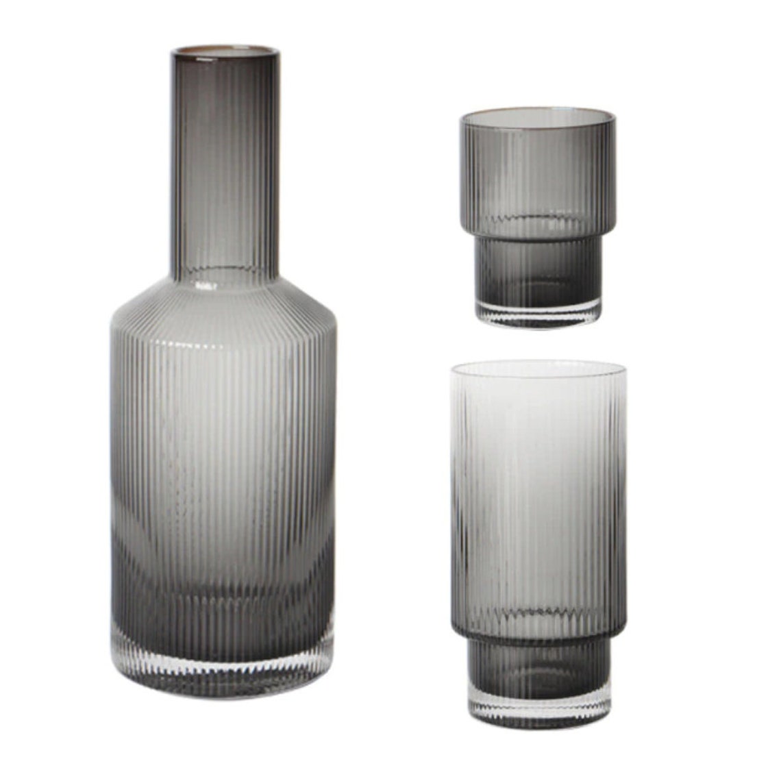 Ribbed Carafe Set Bedside Carafe Glass Pitchers Decanters Etsy