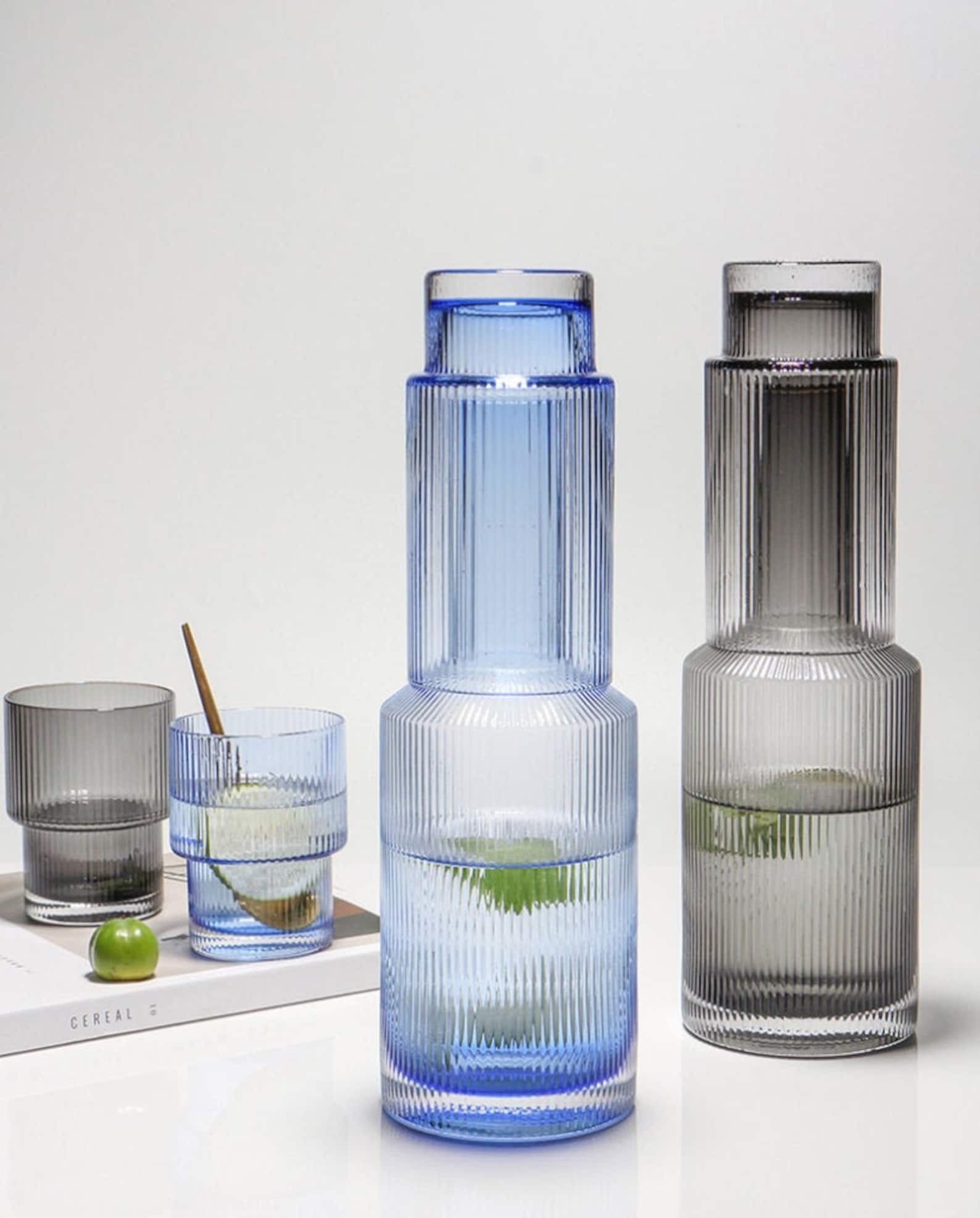 Ribbed Carafe Set Bedside Carafe Glass Pitchers Decanters Etsy