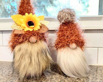 Gnomo de otoño tejido a mano: gorro de hoja naranja, decoración otoñal