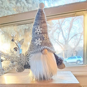 13 Tall Gray Snowflake Plush Knitted Gnome With Hands. Woodland Gnome ...