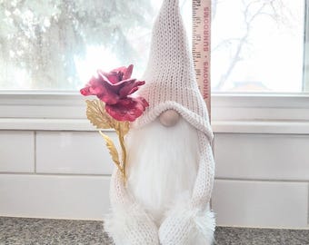 Off white Valentine day Scandinavian Tall Gnome: Beige Hat, Removable Decor