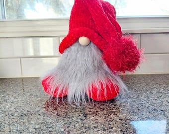 Handmade Chenille Plush Gnome: Slouchy Hat, Velvet Yarn, Nordic Decor