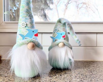 Hand Knitted Nautical Gnome, Sailor Capitan, Coastal Beach House Decor, Ship Wheel