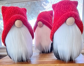Hand Knitted Gnome: Red Festive Plush Scandinavian Tomte Decor