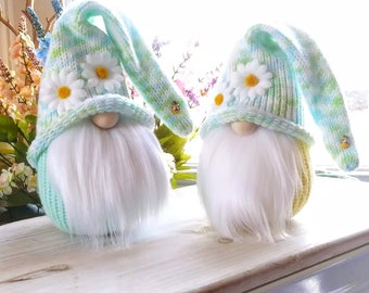 Hand Knitted Gnome: Spring Decor with Daisies & Bee