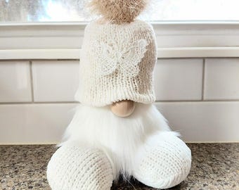 Off white everyday Gnome. Beige decor  Handmade Gnome with shoes