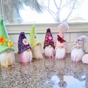Handmade Spring Gnome: Knitted Hat, Flower & Butterfly Decor